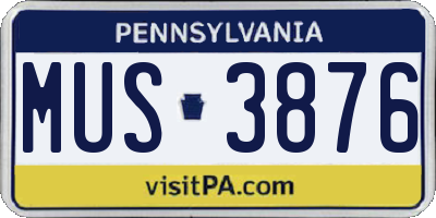 PA license plate MUS3876