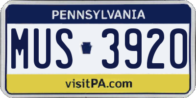 PA license plate MUS3920