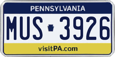 PA license plate MUS3926