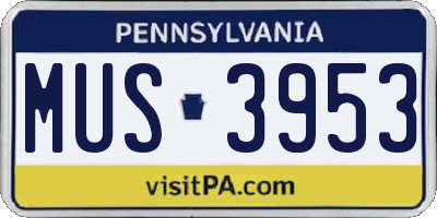 PA license plate MUS3953