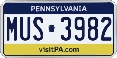 PA license plate MUS3982