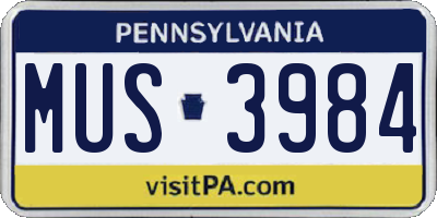 PA license plate MUS3984