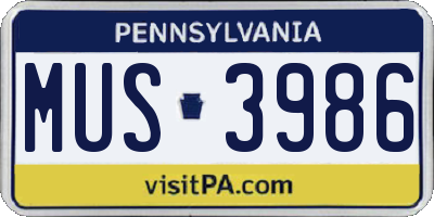 PA license plate MUS3986