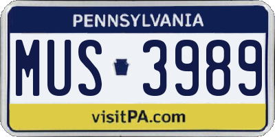PA license plate MUS3989