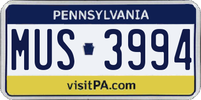 PA license plate MUS3994