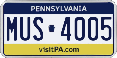 PA license plate MUS4005