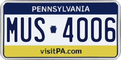 PA license plate MUS4006
