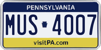 PA license plate MUS4007