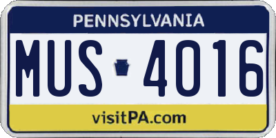 PA license plate MUS4016