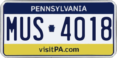 PA license plate MUS4018