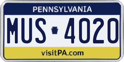 PA license plate MUS4020