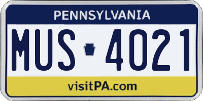 PA license plate MUS4021