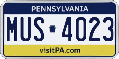 PA license plate MUS4023