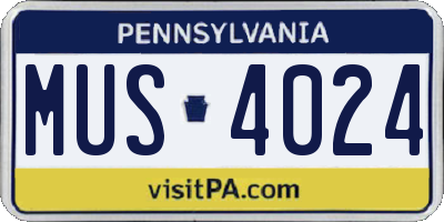 PA license plate MUS4024