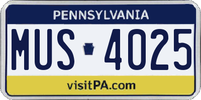 PA license plate MUS4025