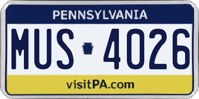 PA license plate MUS4026