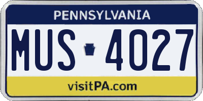 PA license plate MUS4027
