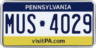 PA license plate MUS4029