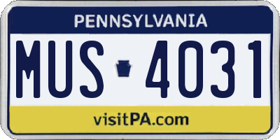 PA license plate MUS4031