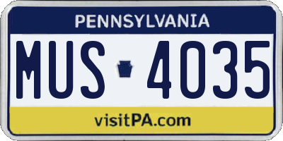 PA license plate MUS4035
