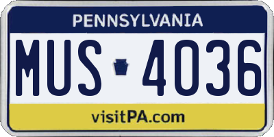 PA license plate MUS4036