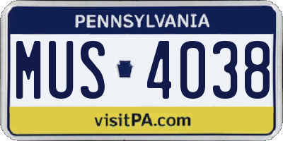 PA license plate MUS4038