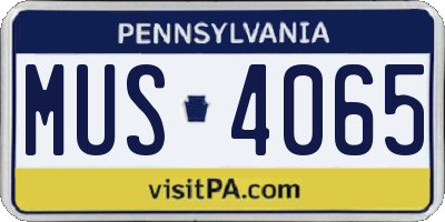 PA license plate MUS4065