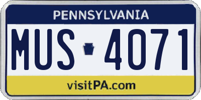 PA license plate MUS4071