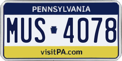 PA license plate MUS4078