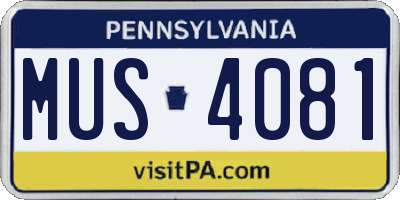 PA license plate MUS4081