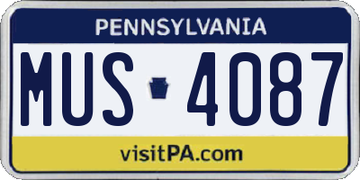PA license plate MUS4087