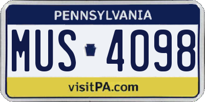 PA license plate MUS4098