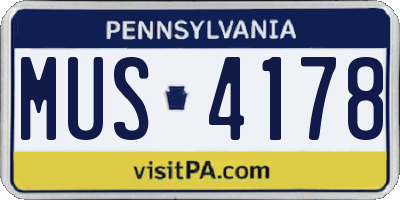 PA license plate MUS4178