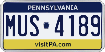 PA license plate MUS4189