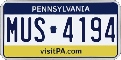 PA license plate MUS4194