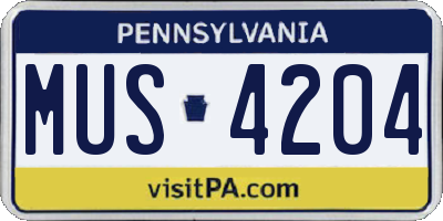 PA license plate MUS4204