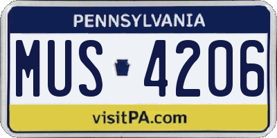 PA license plate MUS4206