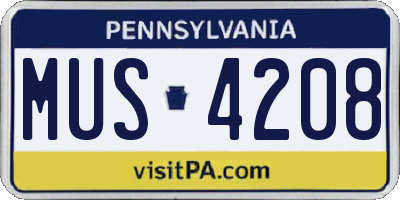 PA license plate MUS4208