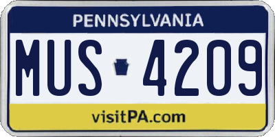 PA license plate MUS4209