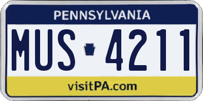 PA license plate MUS4211