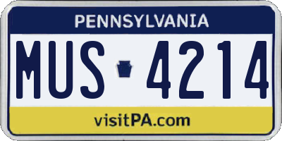 PA license plate MUS4214