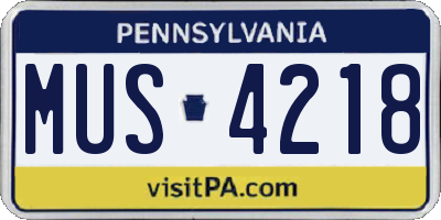 PA license plate MUS4218