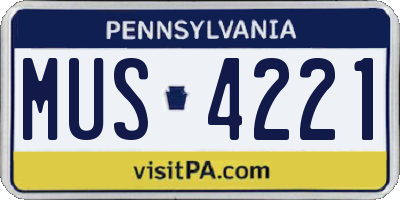 PA license plate MUS4221