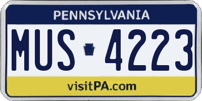 PA license plate MUS4223