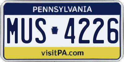 PA license plate MUS4226
