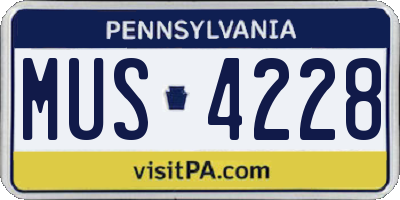 PA license plate MUS4228
