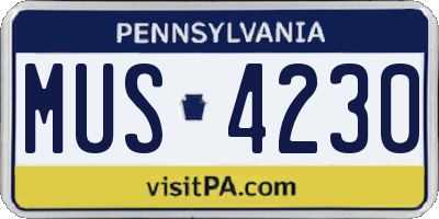 PA license plate MUS4230