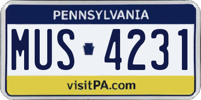 PA license plate MUS4231