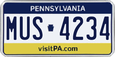 PA license plate MUS4234