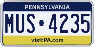 PA license plate MUS4235